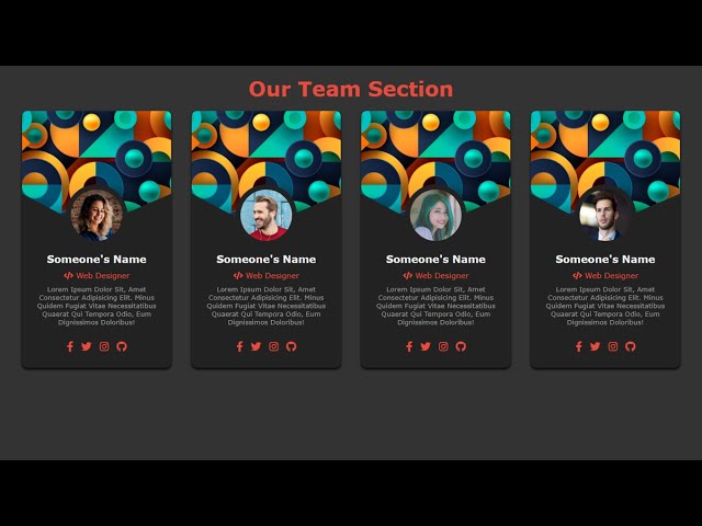 Responsive Our Team Section Using HTML & CSS | Flexbox Card Section ( No Media Queries )