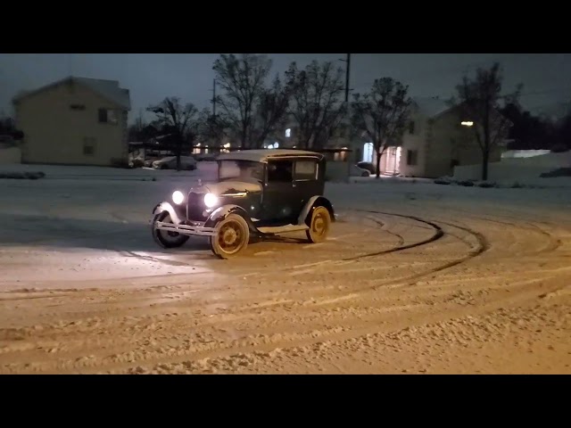 Drifting a 1929 Ford Model A in the snow
