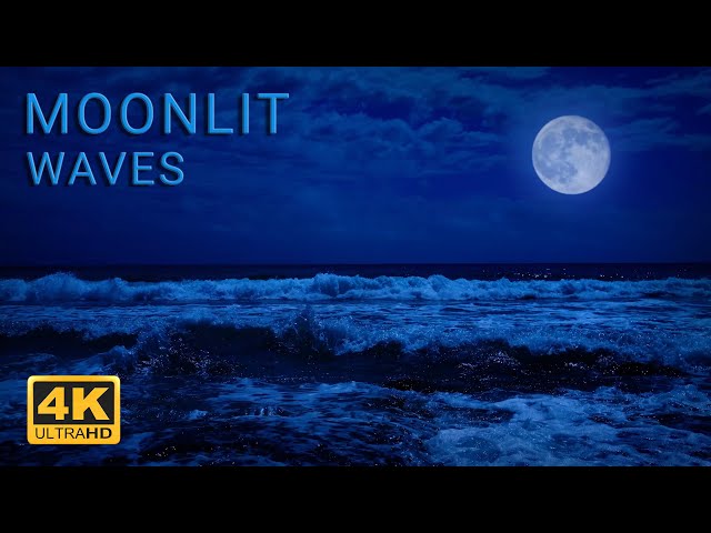 4K Ocean Waves for Sleeping, Relaxing, Insomnia - Waves crashing on beach at night