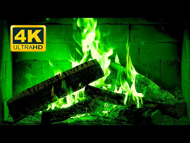🔥 Beautiful Green Fireplace Flames 4K UHD! Magic Fireplace Burning with green flames (12 HOURS)