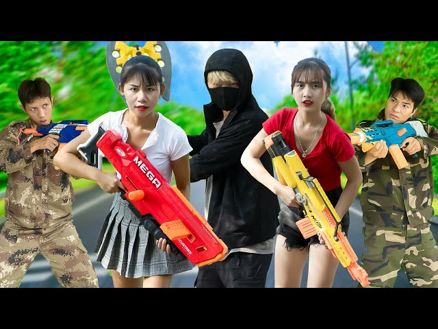 Xgirl Nerf Films: Cherry Case Black Assassin Invisibility & X Girl Nerf Guns Fight Criminal Team
