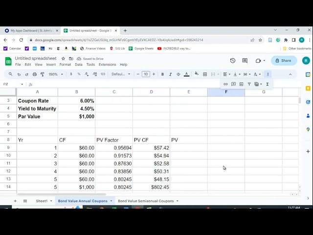 Bond Valuation in Google Sheets