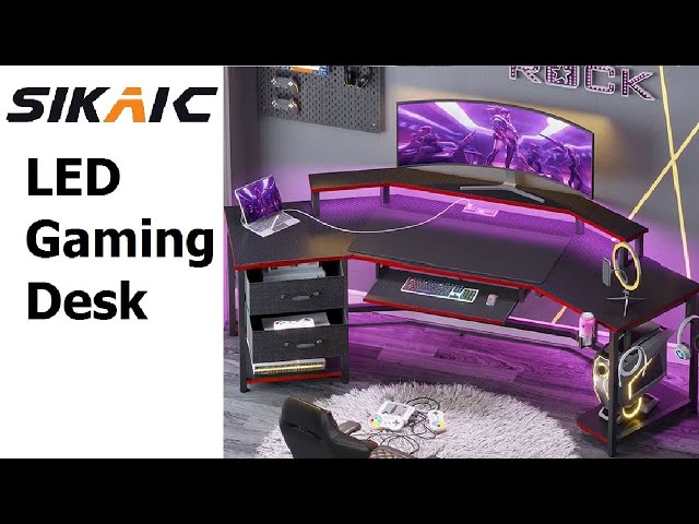 SIKAIC 79 Inches Wing Shaped LED Gaming Desk