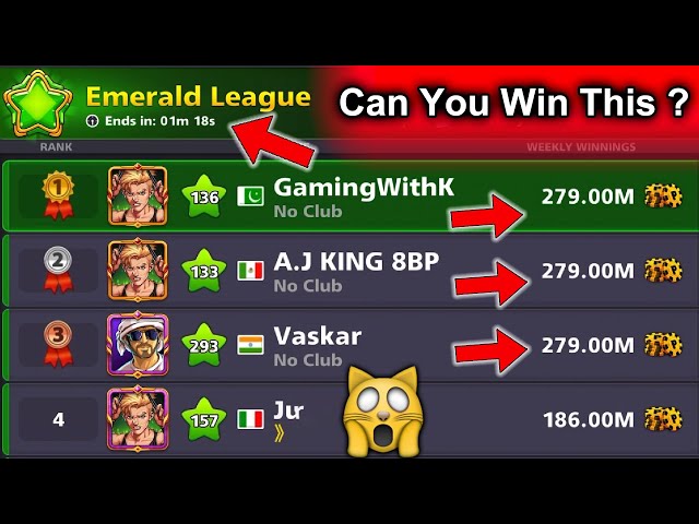 Only 1 Minute Left Can We Win This EMERALD League ? 8 Ball Pool - GamingWithK