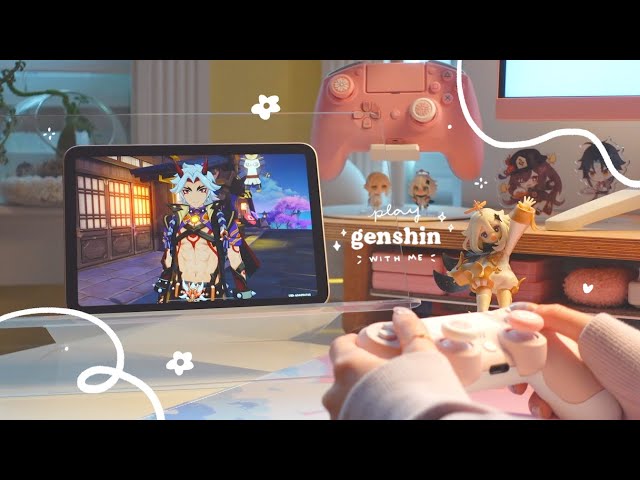 🌧 playing genshin on a rainy day with a cozy ipad setup | gameplay ambience with rain sounds (jp) ✩