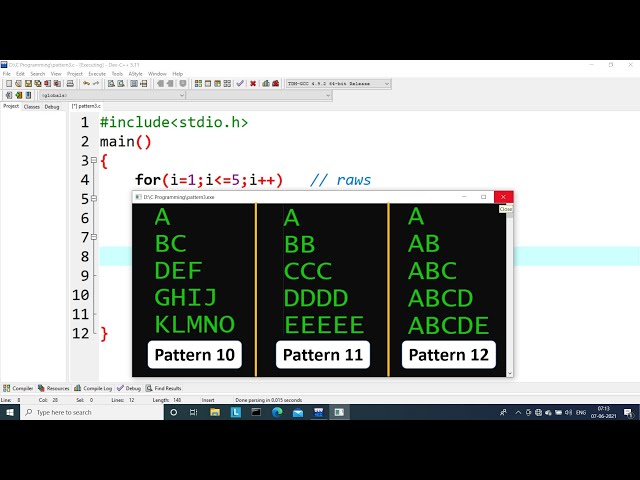 C Patterns - Part 4 | Alphabet Pattern | Learn Coding