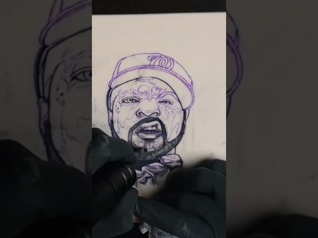 Tattooing Ice Cube: 1 minute Tattoo Time-lapse of a human portrait