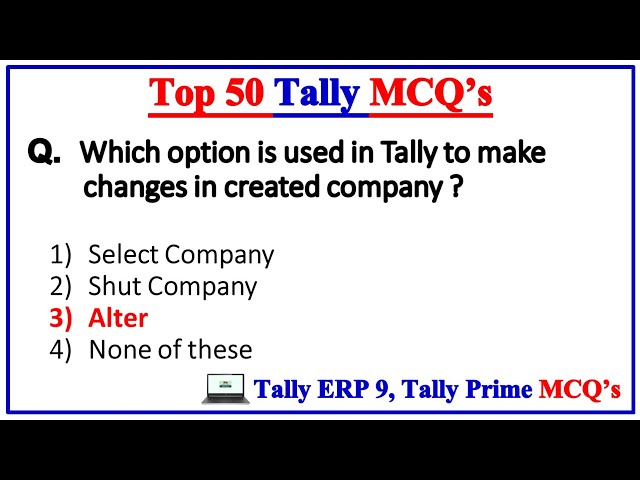 Tally MCQ | Top 50 Tally Mcq Questions and Answers | Accounts MCQ