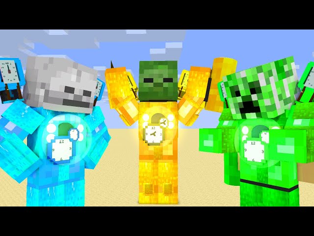 Zombie Skeleton and Crepeer Turned into Clock Man - Minecraft Animation