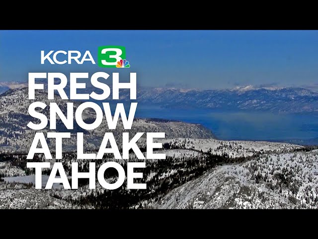 Snow, snow, snow! Aerial video of the fresh powder at Lake Tahoe in the Sierra in California