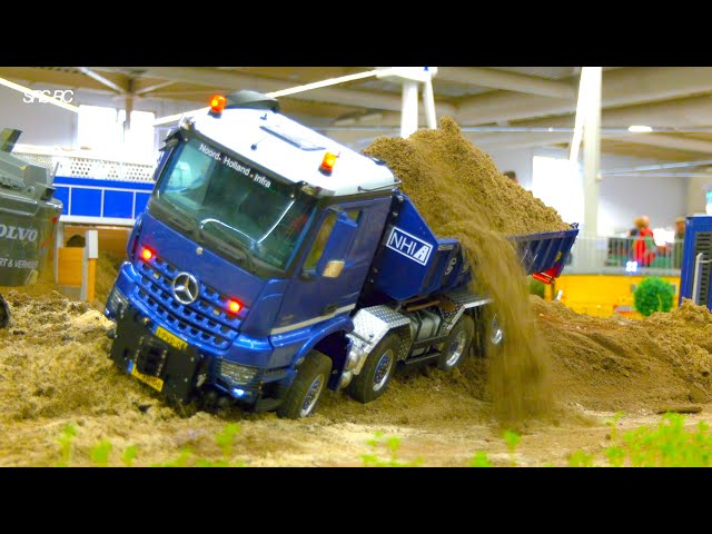 MB AROCS RC TRUCK OVERLOADED - VOLVO RC DIGGER - CONSTRUCTION MACHINES IN ACTION - INTERMODELLBAU