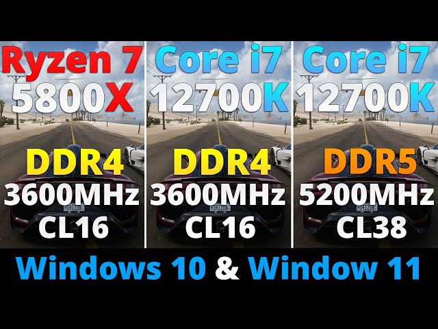 Ryzen 7 5800x vs Core i7 12700k DDR4 vs Core i7 12700k DDR5 Windows 10 & Windows 11 - 16 Games 1080p