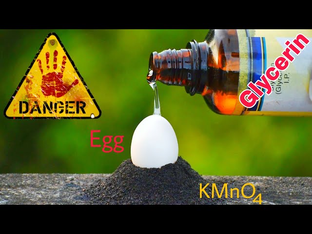Experiment : Egg VS Glycerin And Potassium Permanganate  - Amazing Reaction
