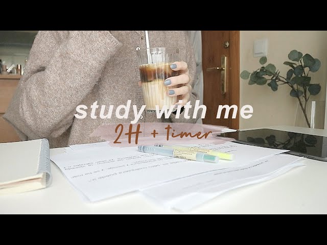 2 hour study with me no break, real time, no music, fire crackling, studyasmr, with timer