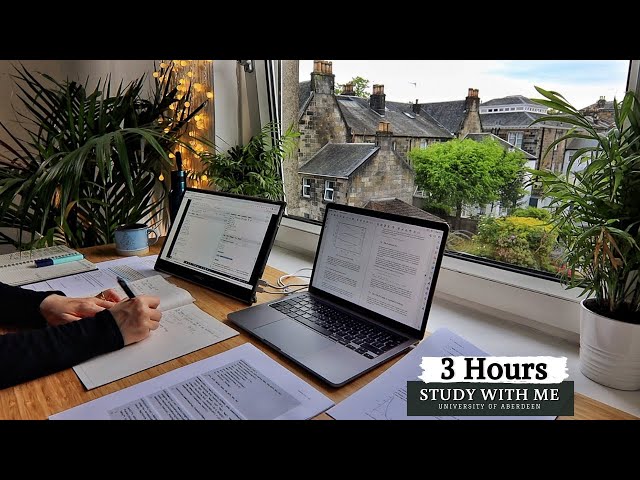 3 HOUR STUDY WITH ME | Background noise, 10 min break, No Music, Study with Merve