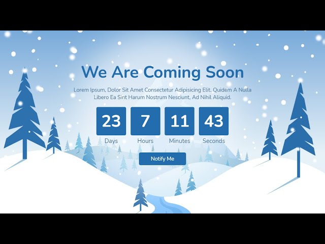Create A Coming Soon Landing Page With Snow Fall And Count Down Effect Using HTML CSS And JAVASCRIPT