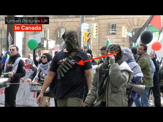Pro-Palestine protesters in Toronto accused of wearing ‘fake SUICIDE VESTS’ during rally