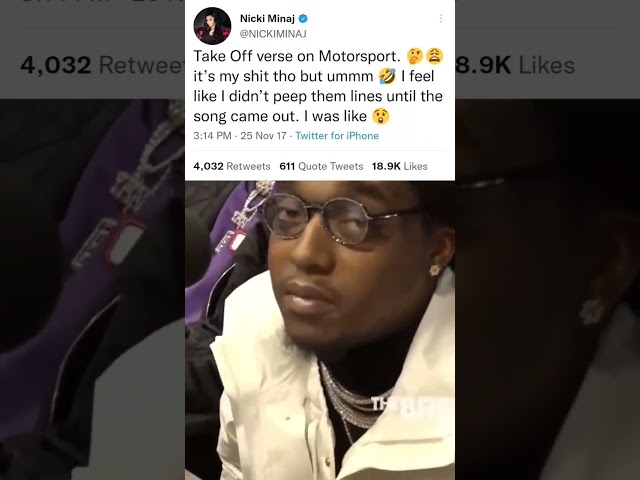 Takeoff says Nicki was cappin' about not knowing he was talking about her in MotorSport #takeoff