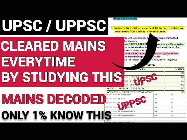 UPSC / UPPSC MAINS (GS 1) || COMPLETE BREAKDOWN || SYLLABUS में ये पढ़ना होता हैं |