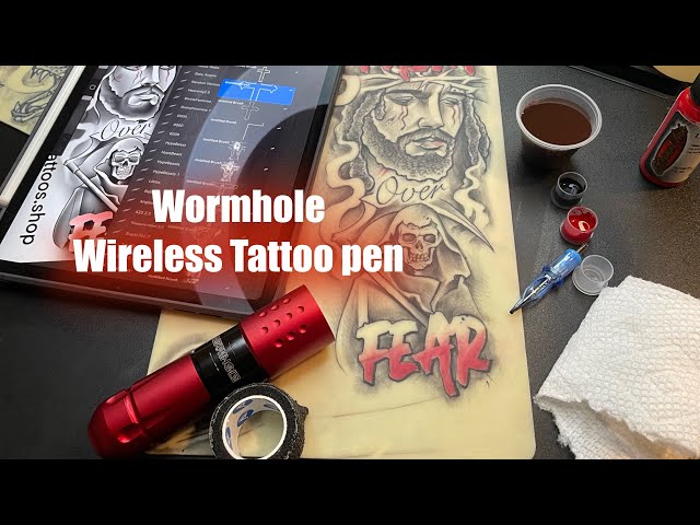Wormhole wireless tattoo pen on practice skin