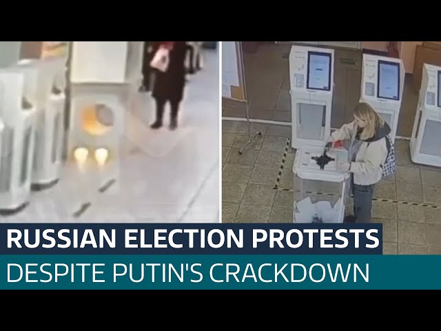 Russian voters pour ink into ballot boxes and throw firebombs as Putin victory expected | ITV News