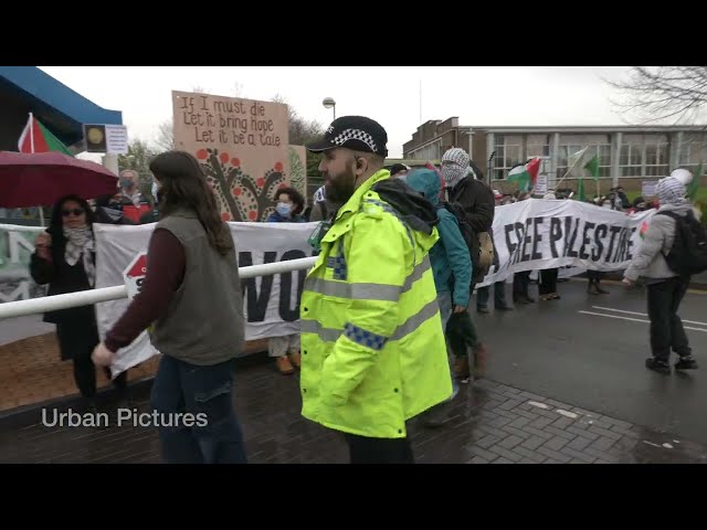 Pro-Palestine protesters barricade GE Aviation in Cheltenham