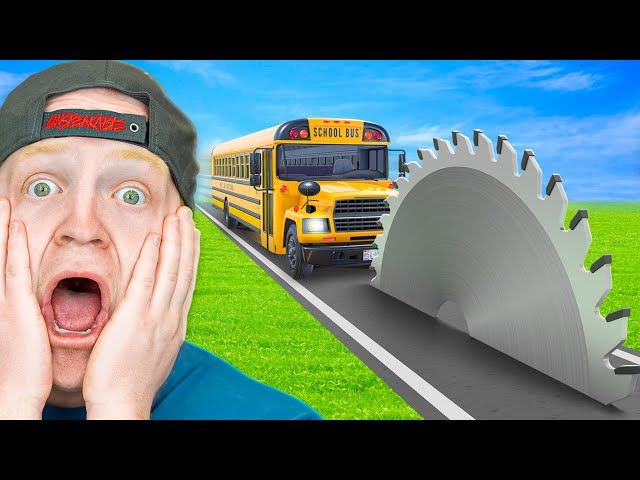 School Bus vs Massive Saw Blade