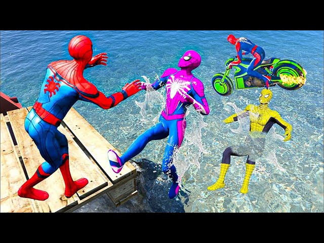 SUPERMAN AND RAINBOW SpiderMan JUMPING in WATER #ragdolls #spiderman #gta5 #spiderman_ragdolls