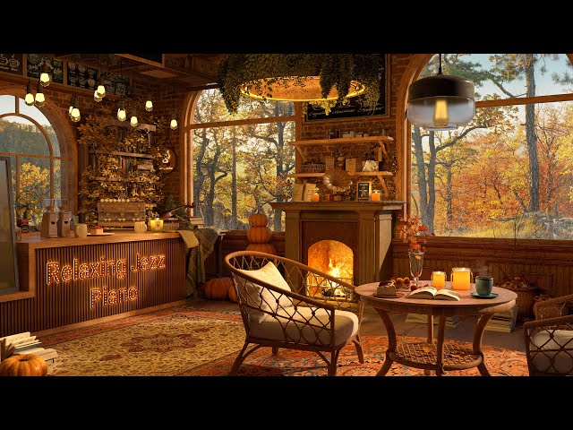 🎃Halloween Ambience - 4K Rainy Cozy Coffee Shop with Smooth Jazz Music to Relax/Study/Work to