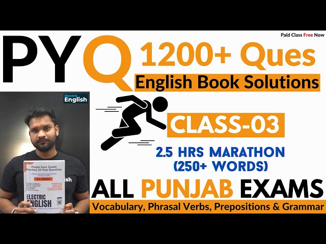 PYQ Book Solutions, Class-03, Vocabulary, Prepositions & Grammar, English For PSPCL/PSTCL & Patwari