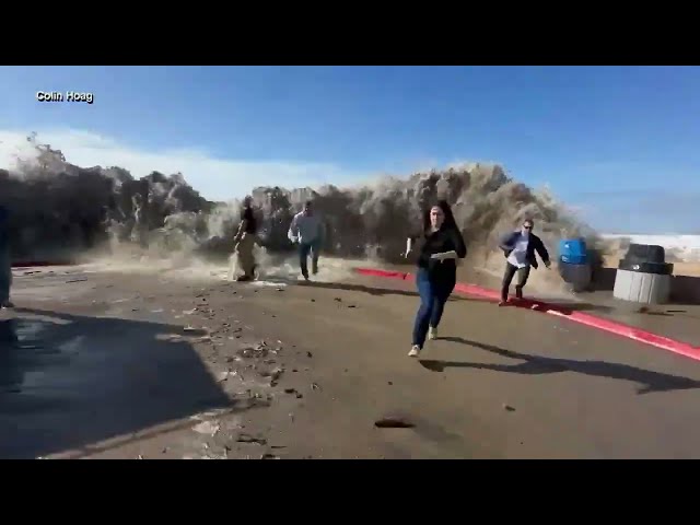 Rogue wave hits California, flooding streets and sweeping people off their feet in Ventura