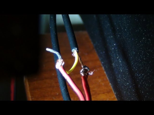 My homemade RCA cable to speaker wire adapter.