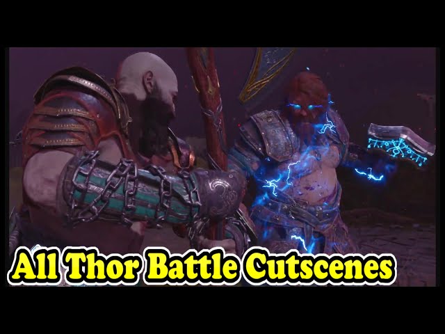 Kratos vs Thor All Battle Cutscenes God of War Ragnarök Thor Boss Fight All Cutscenes