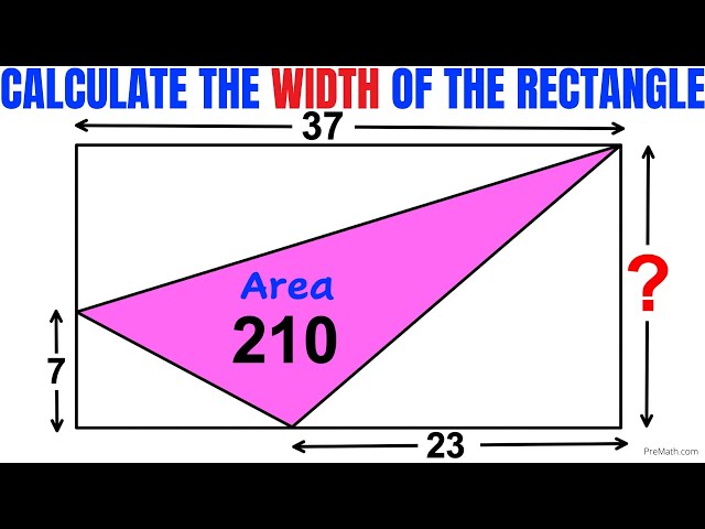 Can you find the width of Rectangle? | Pink triangle area 210 | Important Geometry skills explained