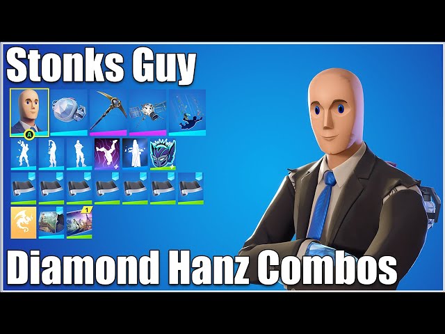 Fortnite, Stonks Guy Skin Combos (Diamond Hanz Outfit) + Gameplay, To The Moon!