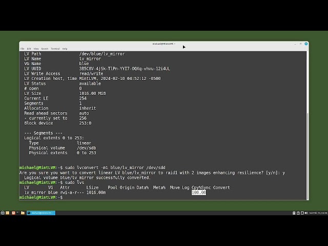 Linux Command Line (95) LVMpt5 - RAID1 Mirror