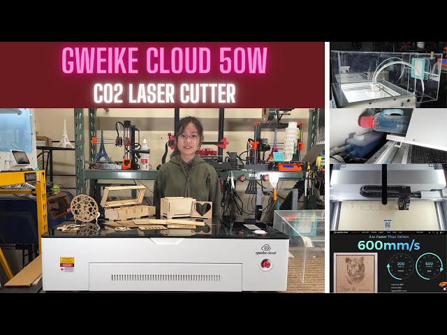 Gweike Cloud 50w CO2 laser cutter and engraver: cutting plywood, 1/2" thick solid wood, and acrylic