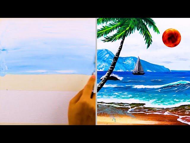 How to Paint Waves in 3 Minutes Step by Step for beginners 😍 | Acrylic Painting Techniques