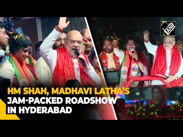 HM Amit Shah holds jam-packed roadshow in Hyderabad in support of Madhavi Latha