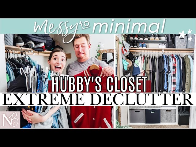 THIS IS RIDICULOUS! 🤭Messy To Minimal EXTREME DECLUTTER Hubby's Closet & Master Bedroom #withme