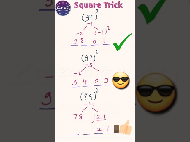 square trick from vedic math #shorts #youtubeshorts #math #ytshorts