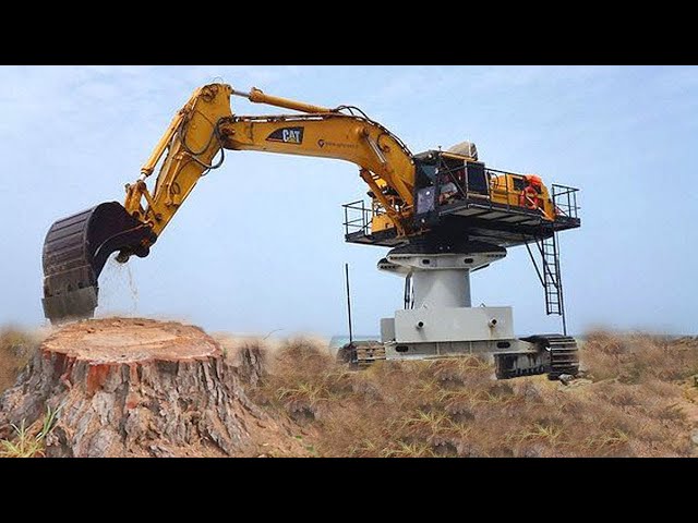 Extreme Dangerous Monster Stump Removal Excavator - Fastest Stump Grinding Equipment Working