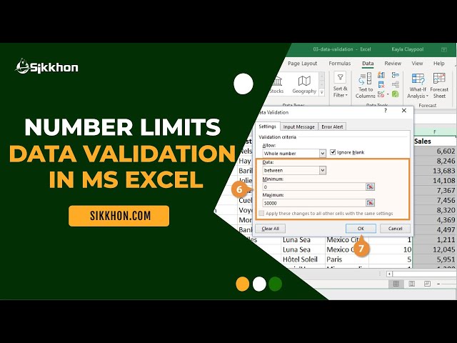 How to limit text, numbers and validate data using MS Excel | Free | English | Sikkhon