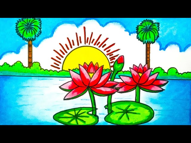 How to draw Water lily  Scenery Step By Step.