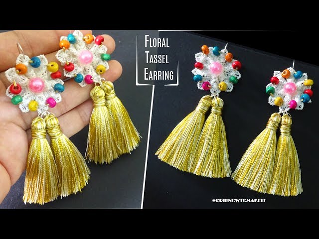 Tassel earrings | How to make silk thread Tassel earrings at home | Floral diy earrings for navratry