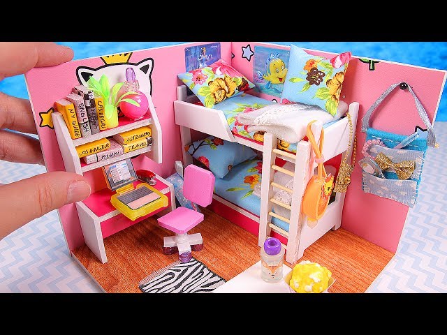 DIY Miniature Girl Bedroom with a Bunk Bed