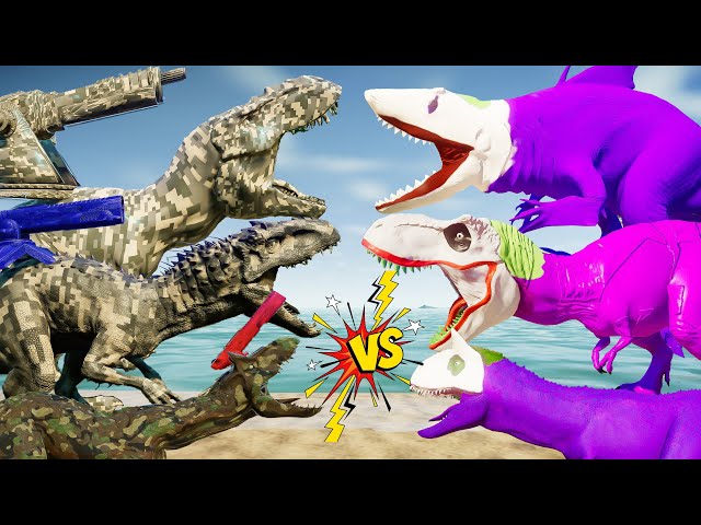 All Dinosaurs Fighting T-REX ARMY vs JOKER SQUAD in Jurassic World Evolution