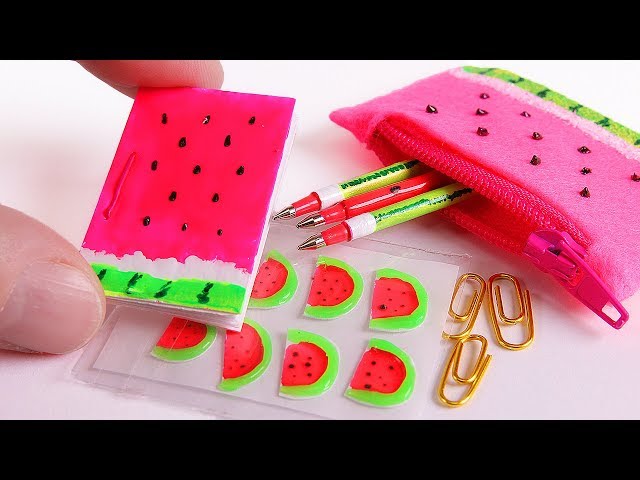 DIY Miniature Watermelon School Supplies
