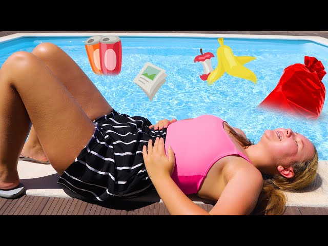 Ruby and Bonnie pretend play swimming in the pool story for children