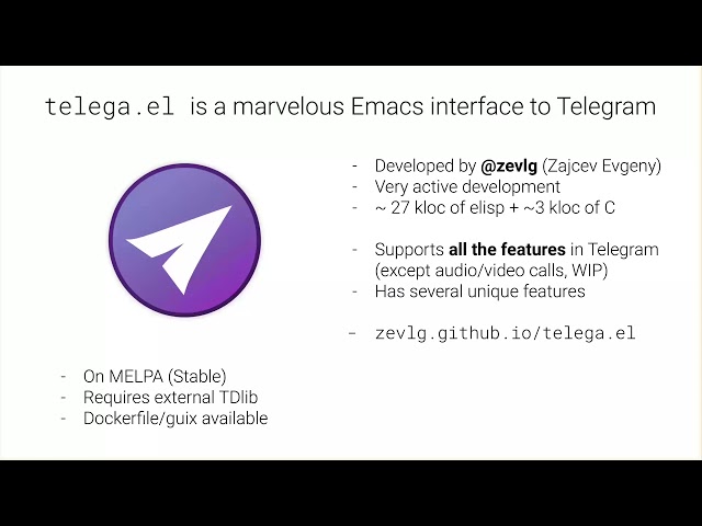EmacsConf 2021: telega.el and the Emacs community on Telegram - Gabriele Bozzola